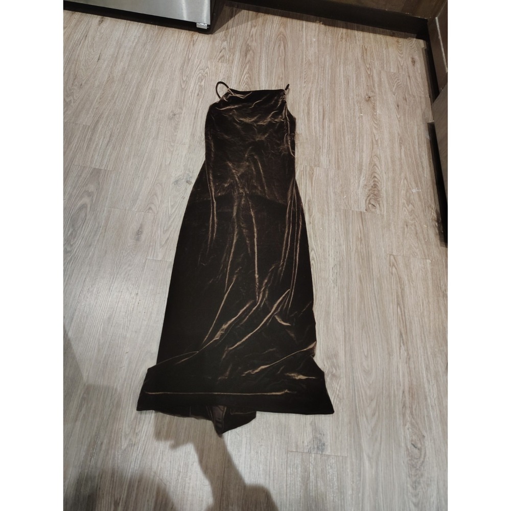Vintage Roberta Brown Velvet Maxi Slip Dress Spaghetti Strap 90s Y2K Sz S USA